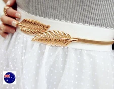 Women Celebrity Metallic Metal Leaves Waist bride Dress Belt Waistband Band Tie 