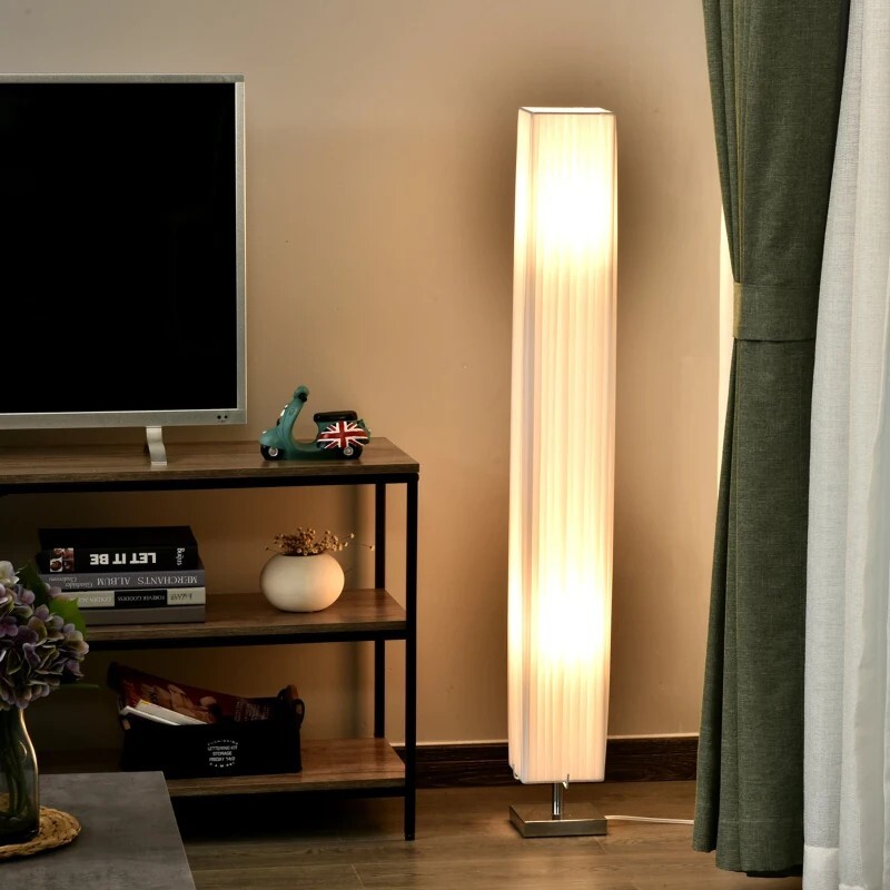 HOMCOM Lampada da Terra con 2 Mensole e Paralume Bianco: Design Salvaspazio