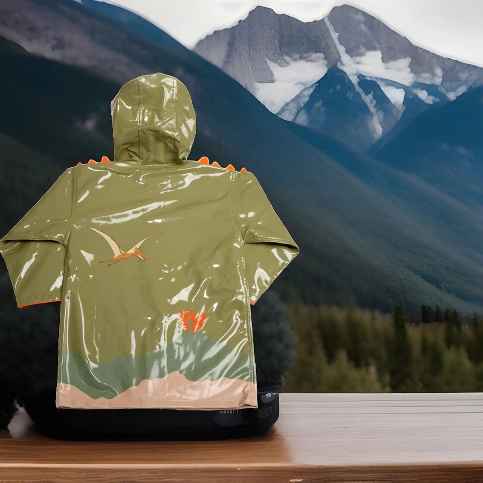 Kidorable Dinosaurios Impermeable Forrado Abrigo Impermeable con Paquetes y Capucha Talla 4t Foto 2 de 4