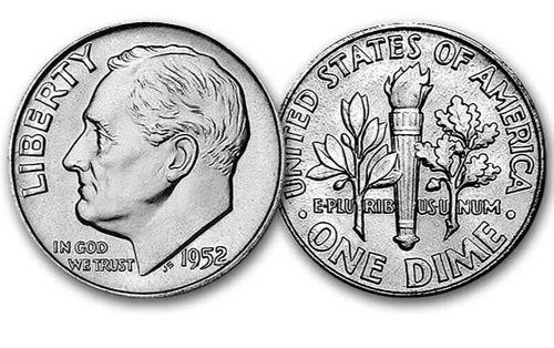 1952-P Roosevelt Dime 10C - BU Brilliant Uncirculated - 90% Silver US Coin