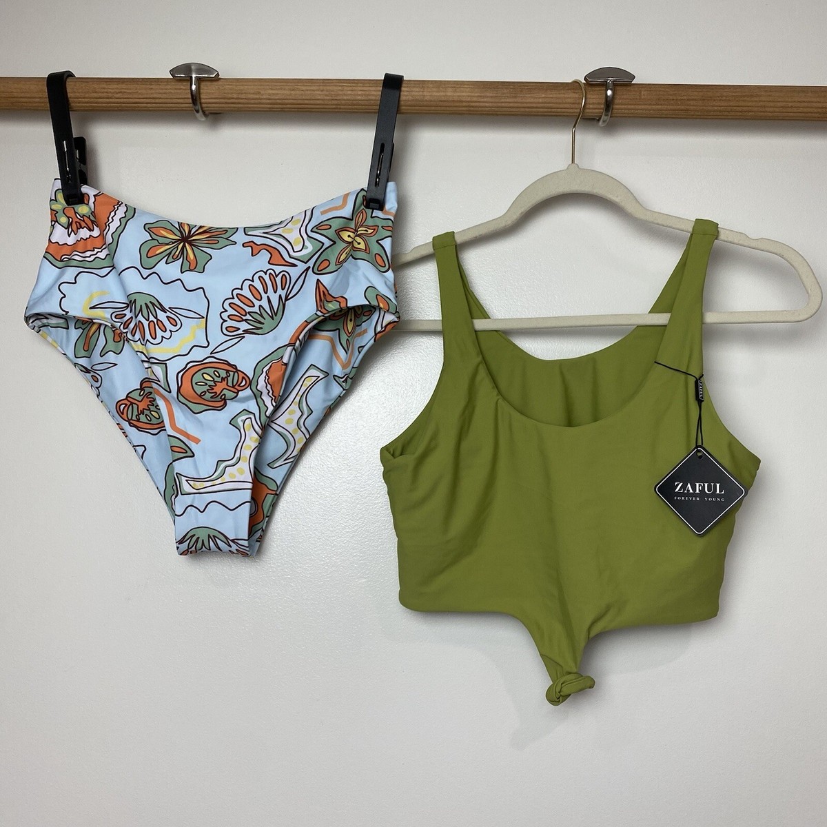 ZAFUL Women’s Sz Green Knotted Two Piece Swimsuit Bikini Swim Suit New