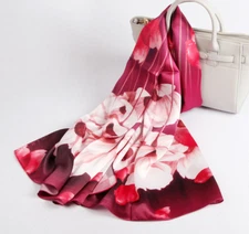 100% Satin Silk Scarf Women neckerchief Shawl Wrap Floral pink red white JH3-5