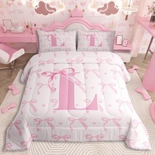 Cute Pink Bow Kids Bedding Set Toddler Size,Boys Girls Personalized Letter L
