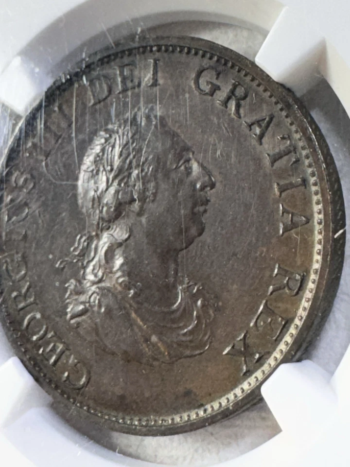 1799 SOHO Great Britain Half Penny Graded AU 58 BN by NGC 5 Incuse Gun Ports - Image 3 of 4