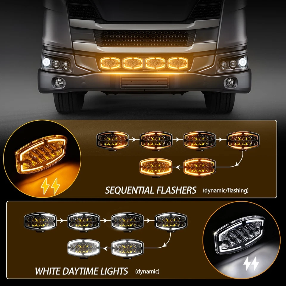 4X 12v 24v 10" Jumbo Oval LED Spot Lamp Dual White & Amber  DRL Driving Light - Image 2 of 4