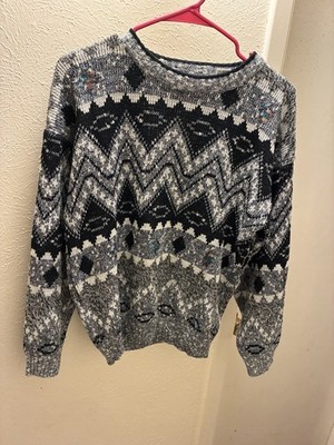 Method Men's S Crew Neck Geometric Knit Pullover Sweater Gray Black White