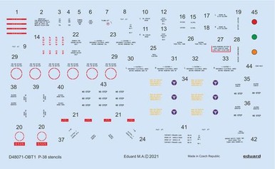 Eduard D48071 1/48 Decal P-38 Stencils for Tamiya/Academy/Hasegawa