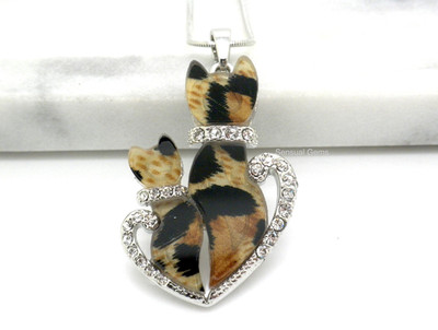 Austrian Crystal Calico Cat Kitten Pendant Necklace Women Silver Plated New