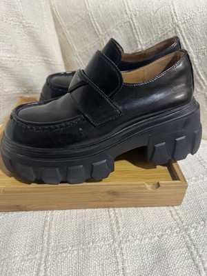 Beau Today Women's Penny Loafer With Lug Sole Size 7 Black Leather Slip On