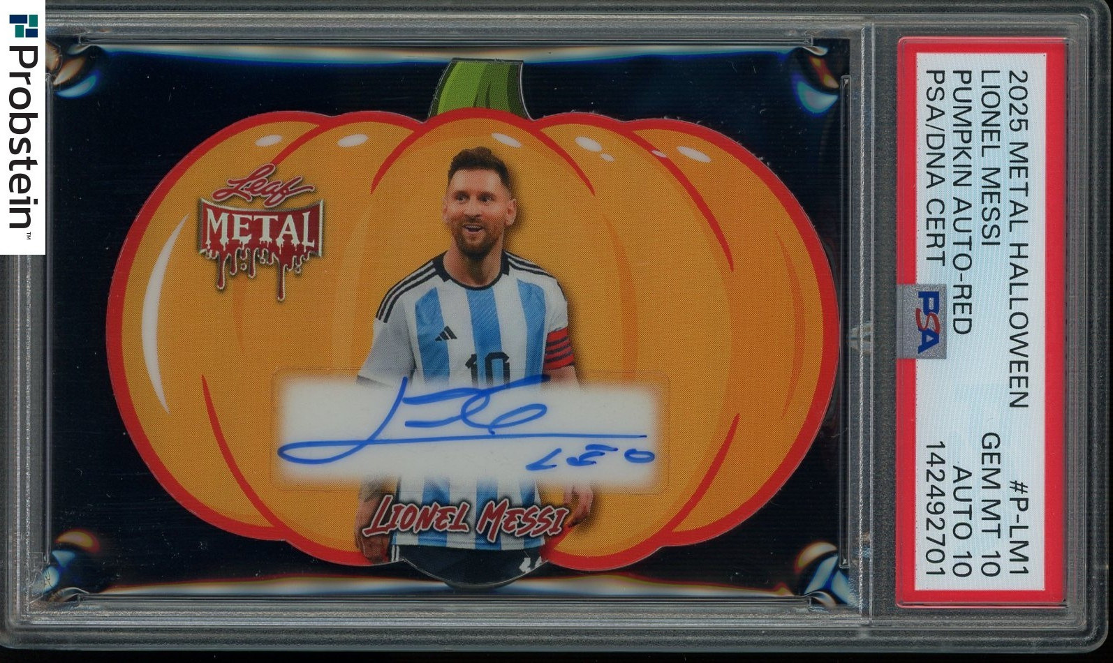 2025 Metal Halloween Pumpkin Red Lionel Messi 3/3 PSA 10 PSA/DNA AUTO 10 view 1
