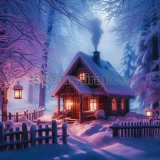 Digital Image Picture Photo Wallpaper Background Desktop Art Cabin Winter #A38