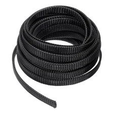 25 Ft - 3/8 in Expandable Braided Cable Sleeve, PET Cable Management, Black