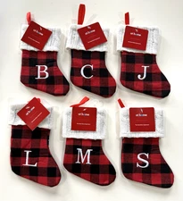 Christmas MINI Monogram Stocking Red/Black Plaid Initial Letter 8"  At Home