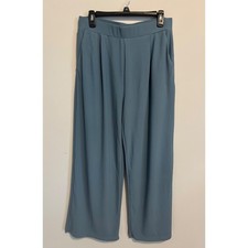 Halara High Waisted Wide Leg Pleated Pants Blue Ribbed Pockets Large Regular