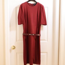 Gucci burgundy wool short sleeve belted dress...