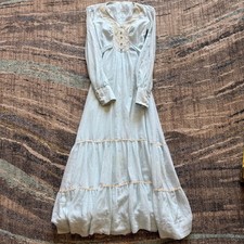 Women's Vintage 1970's Light Blue Lace Handmade Prairie Maxi Dress Sz Small VTG