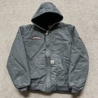 Carhartt J130 Canvas Work Jacket XL/L Gray Zip Up Coat Bomber Hooded