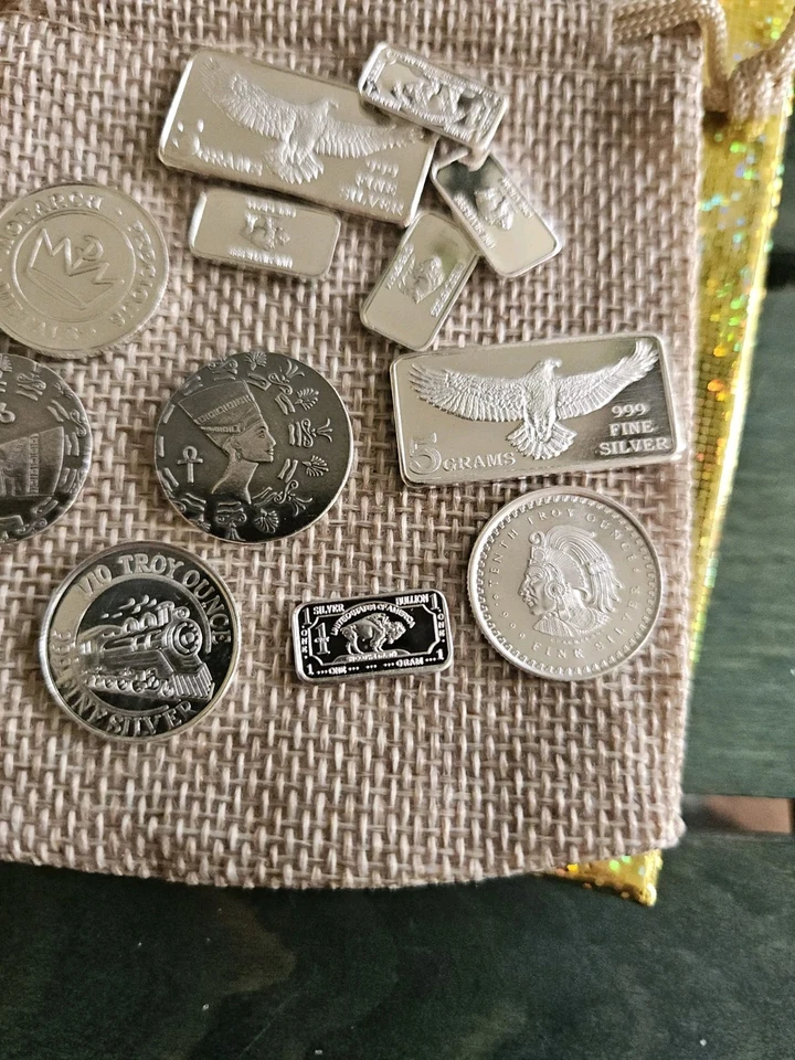 Silver Barter Bag!! 2x 5g Monarch Eagle Bar 5x 1/10 Oz + 5x 1g .999 Round Aztec - Image 3 of 4