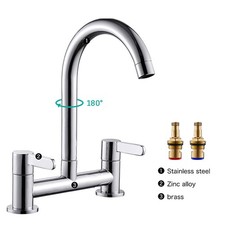 Modern Kitchen Sink Tap Dual Lever 2 Hole Mixer Taps Brass Chrome Deck