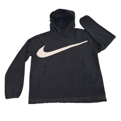 Nike Big Swoosh Pile Sherpa Fleece Hoodie Mens Medium Black Pullover DQ4896