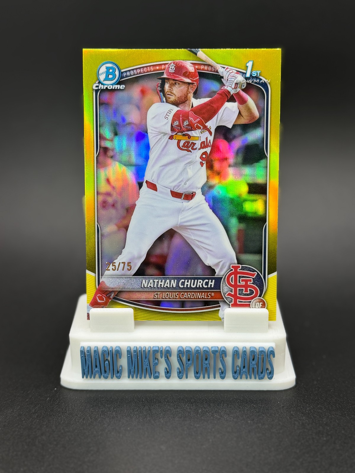 Nathan Church 2025 Bowman 1st Chrome #BCP-192 Yellow Refractor /75 Cardinals