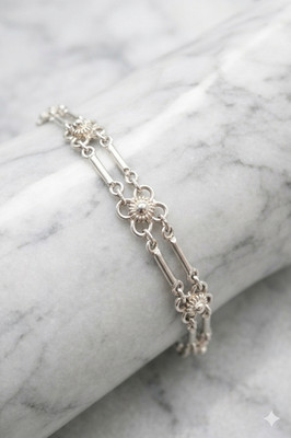 Vintage 925 Sterling Silver Daisy Flower Link Bracelet 19cm Floral Chain Jewelry