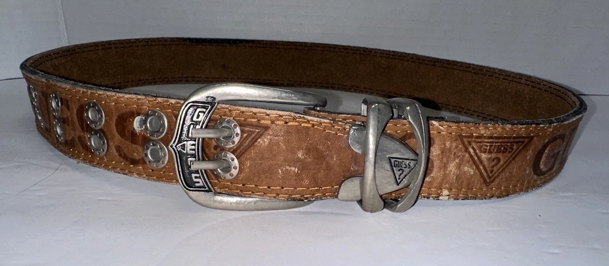Guess Genuine Leather Ombre Brown Beige Belt with Brass Buckle Like NEW Vintage Leather Brown Belt by GUESS - Gold Tone Signature G  main image 2