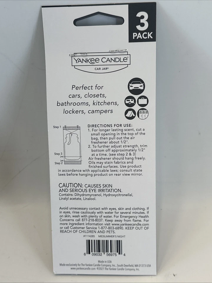 12 Midsummer's Night Scent Yankee Candle Car Jar Air Freshener 4 Cards Of 3 = 12 - Image 4 of 4