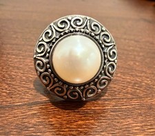 Vintage 925 Sterling Genuine Cultured Pearl Ring Size 5.75 9.3g 
