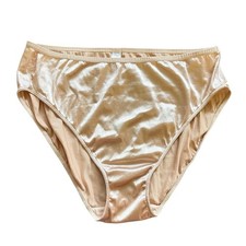 Vtg DELICATES Stretch SATIN Hi-Cut Bikini PANTIES Second Skin 10 Glossy Nude Tan