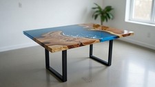Mesa de río de resina epoxi - Mesa de centro de comedor de madera con borde vivo