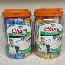 Lot Of 2 INABA Churu Cat Treats 50 Tubes Tuna  Chicken Variety Pack EXP 1/10/27