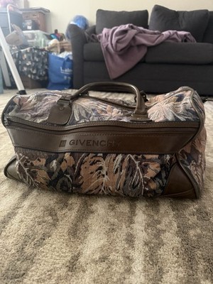 Vintage Givenchy Duffle Brown Tapestry Tweed Floral   Leather Trim