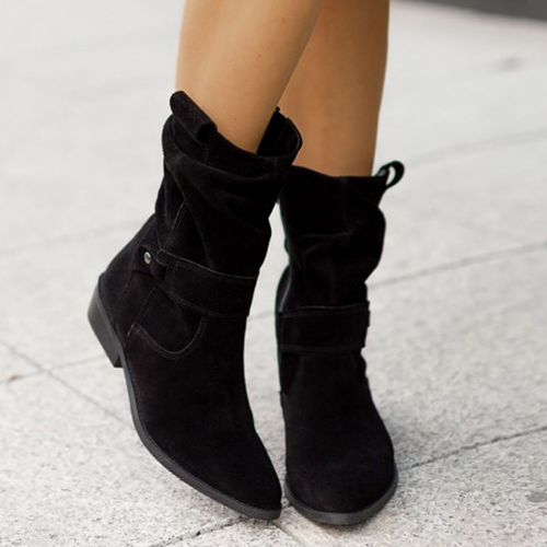 Womens Flat Faux Suede Booties Slouch 