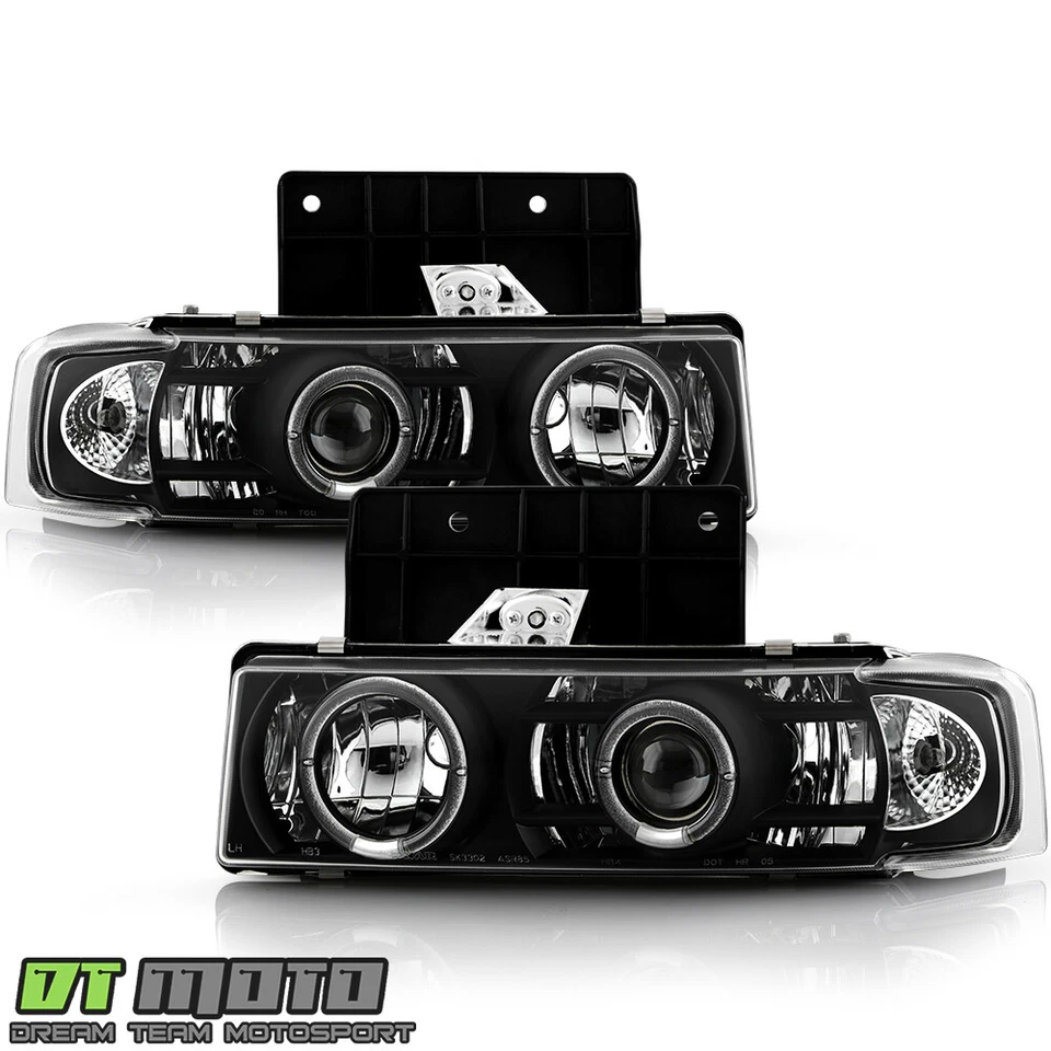 Black 1995-2005 Chevy Astro GMC Safari LED Halo Projector Headlights Left+Right - Image 3 of 4
