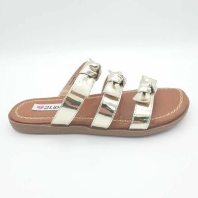 Two Lips Womens Too Donny Slide Sandals Metallic Bow Platform Heels 7.5 New