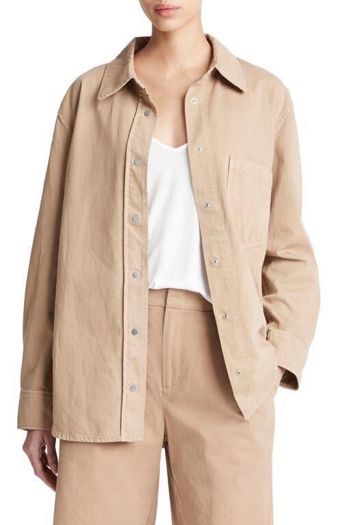 31さん♡Cottontwill Over Shirts Vince Designer Cotton Twill Snap-Front Overshirt Cocoon Tan XS
