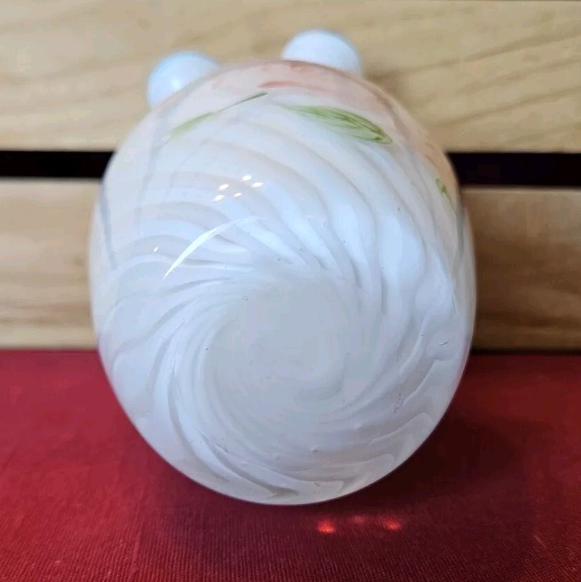 Fenton For Teleflora Ruffle Top Hand Painted Floral Rose Hand Blown Vase