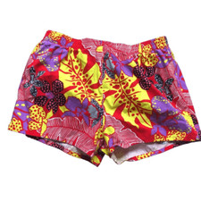 Vtg California Shores Mens L Swim Shorts Lined Red Floral Adjustable Vacay Beach