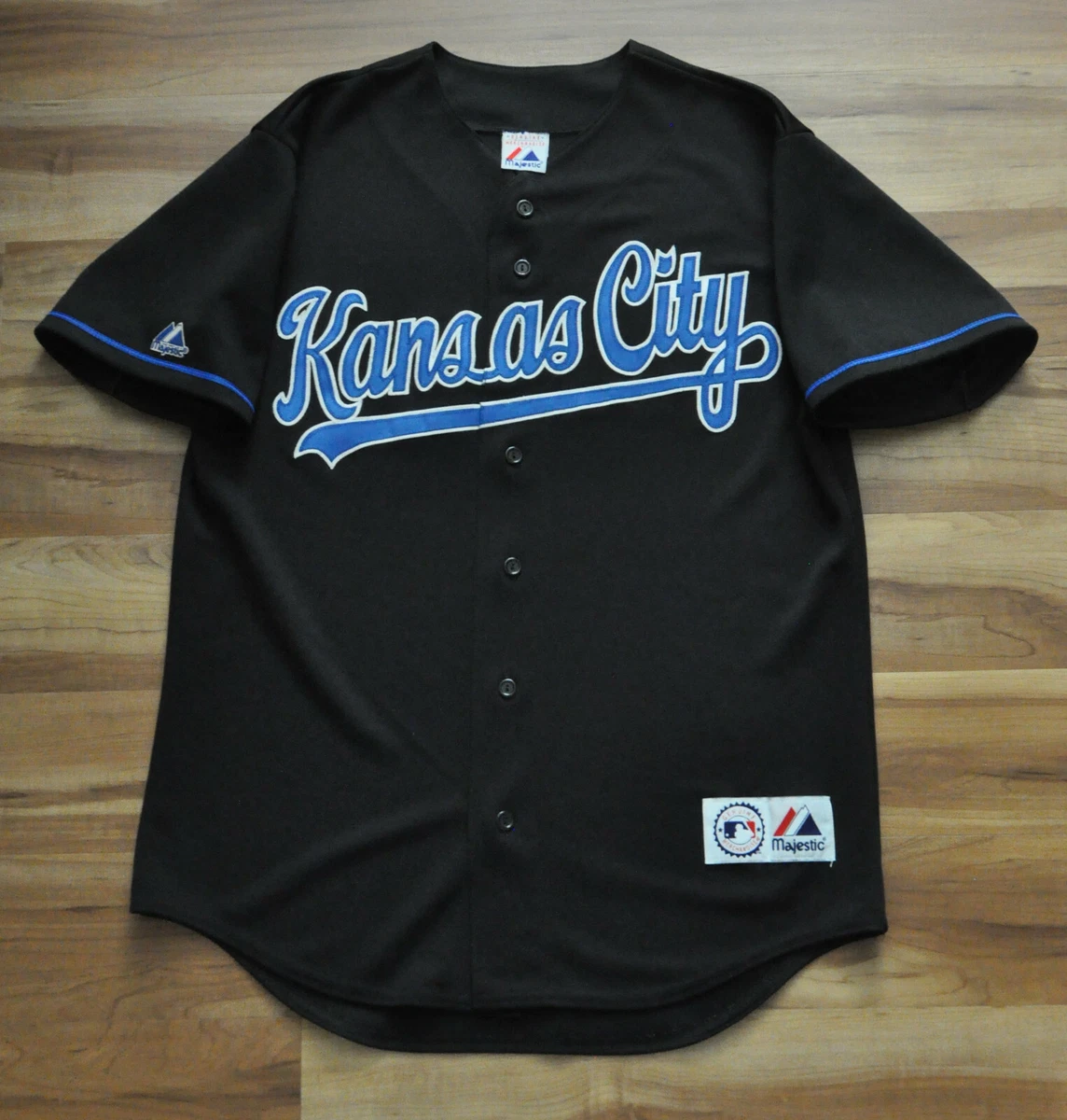 KANSAS CITY ROYALS KC BLANK JERSEY MAJESTIC BLACK ALTERNATIVE ALT SEWN MEN  SMALL