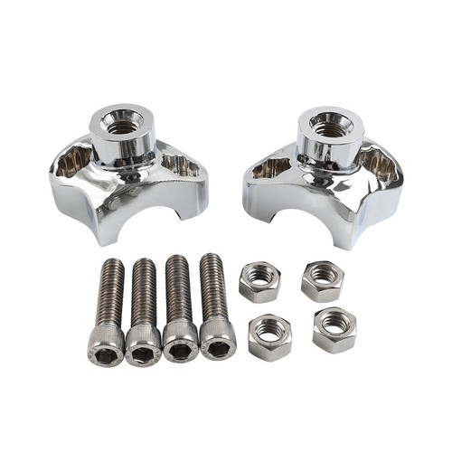 Elevadores de manillar inferiores de 1 1/2" de alto con tornillos para Harley Davidson par cromado - Imagen 2 de 9