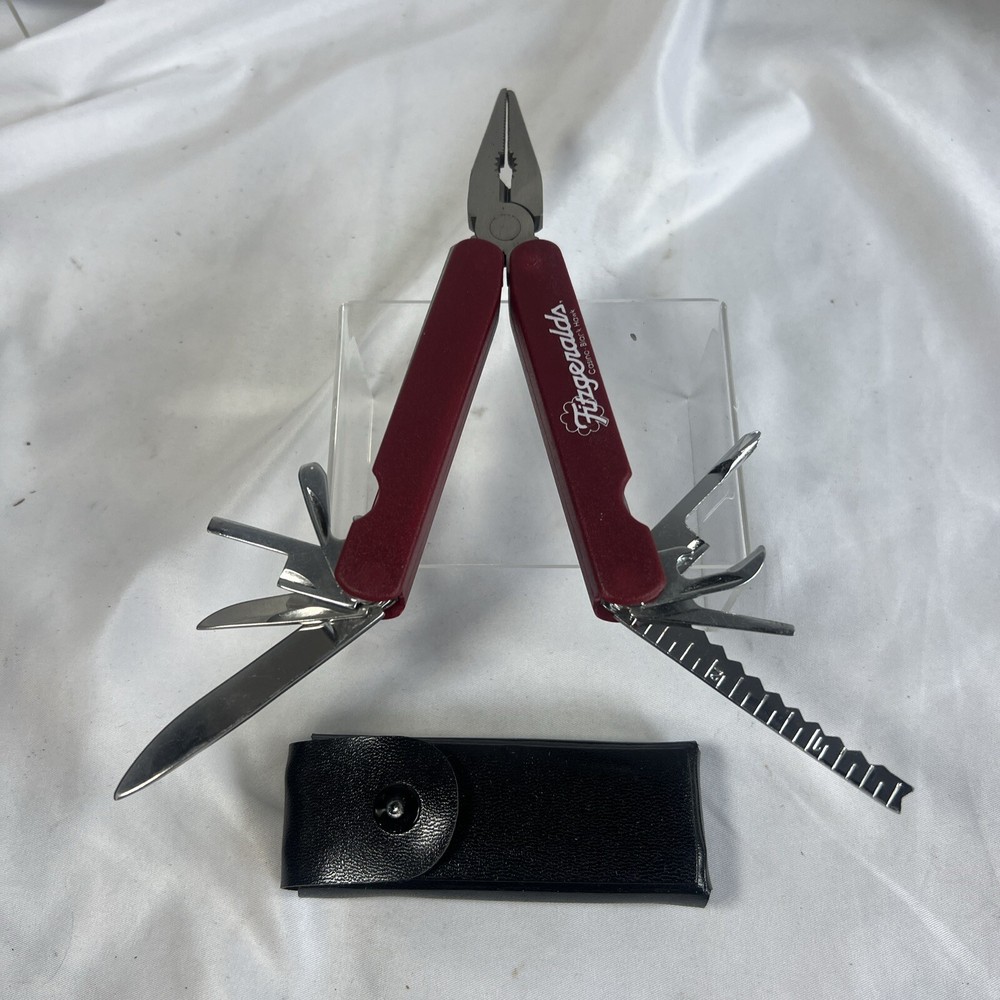 Compact Maroon Multi-Tool with Knife, Pliers, Opener & Snap Case