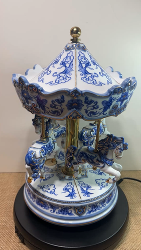 San Francisco Music Box Company Blue and White Porcelain Carousel Music Box - Video 1 of 1