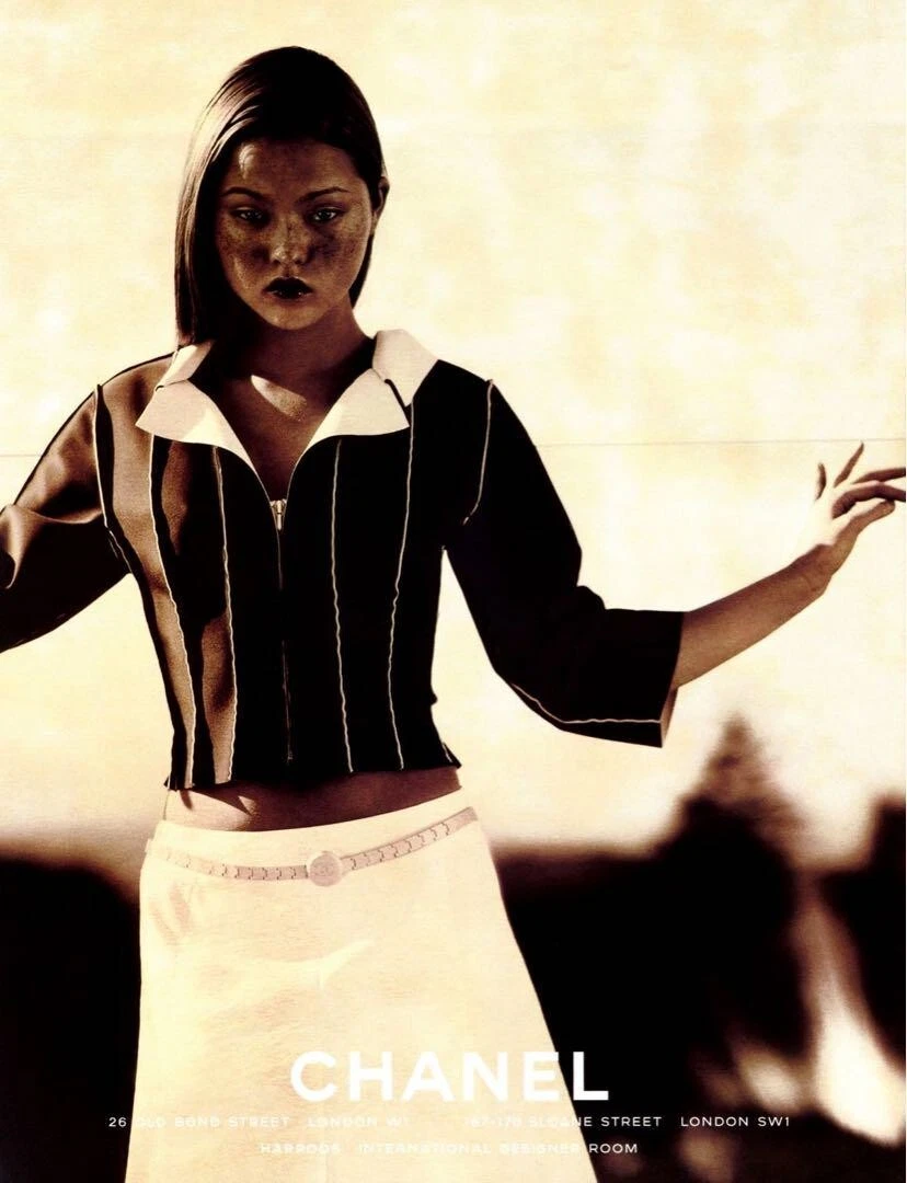 Giacca shearling CHANEL pelle marrone senza colletto SS1999 donna taglia 38