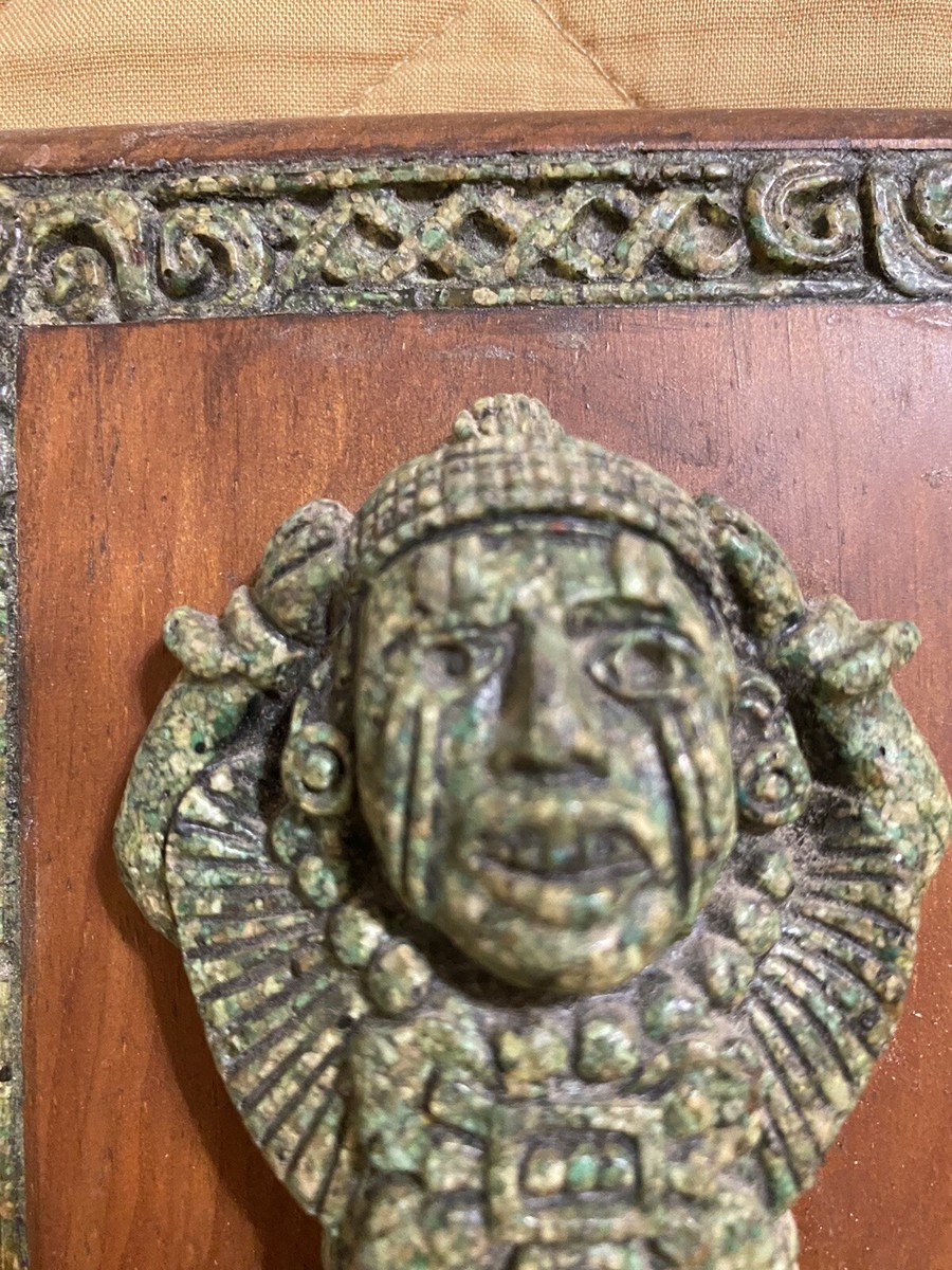 Set of 2 Original Zarebski Mayan Crushed Malachite & Wood Wall