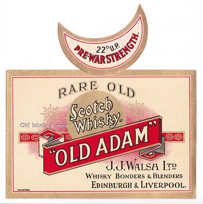 x3483 EDINBURGH & LIVERPOOL J.J. Walsh SCOTCH WHISKY  OLD ADAM  label label