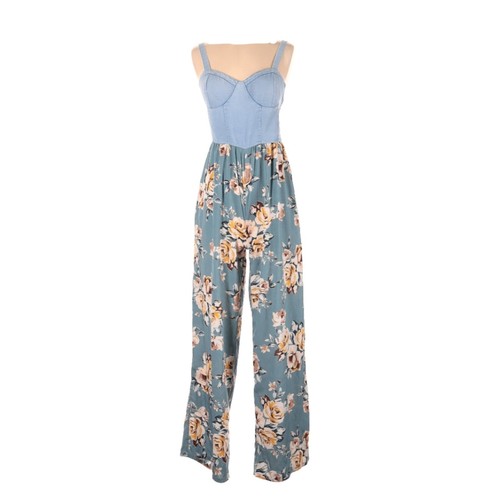 B.O.G Collection Women's Blue Denim Floral Jumpsuit Size M - Picture 6 of 6