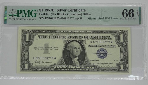 S/N ERROR Series 1957-B Blue Seal $1 Silver Cert Note PMG 66 Gem Unc EPQ Fr#1621 - Picture 3 of 4