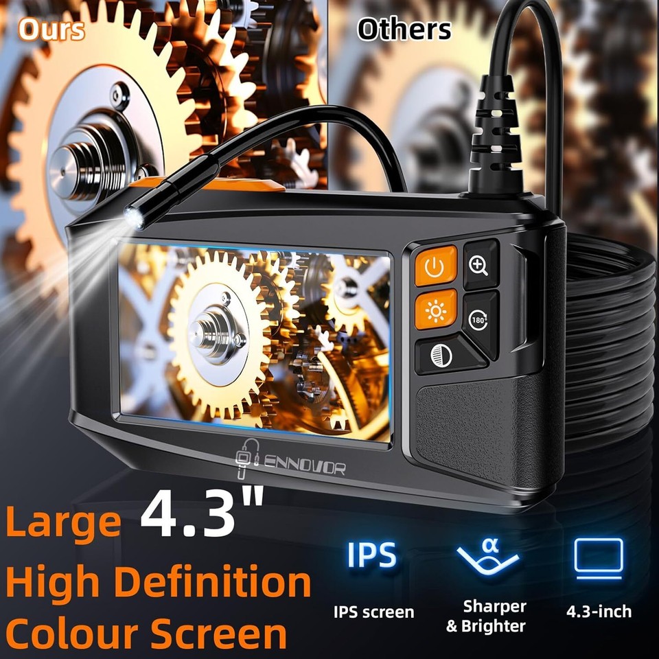 Industrial Borescope Camera - 8 Adjustable LEDs, Semi-Rigid Cable for ...