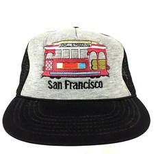 Vtg San Francisco Trolley Cable Car Hat Logo Mesh Snap Back Trucker Baseball Cap